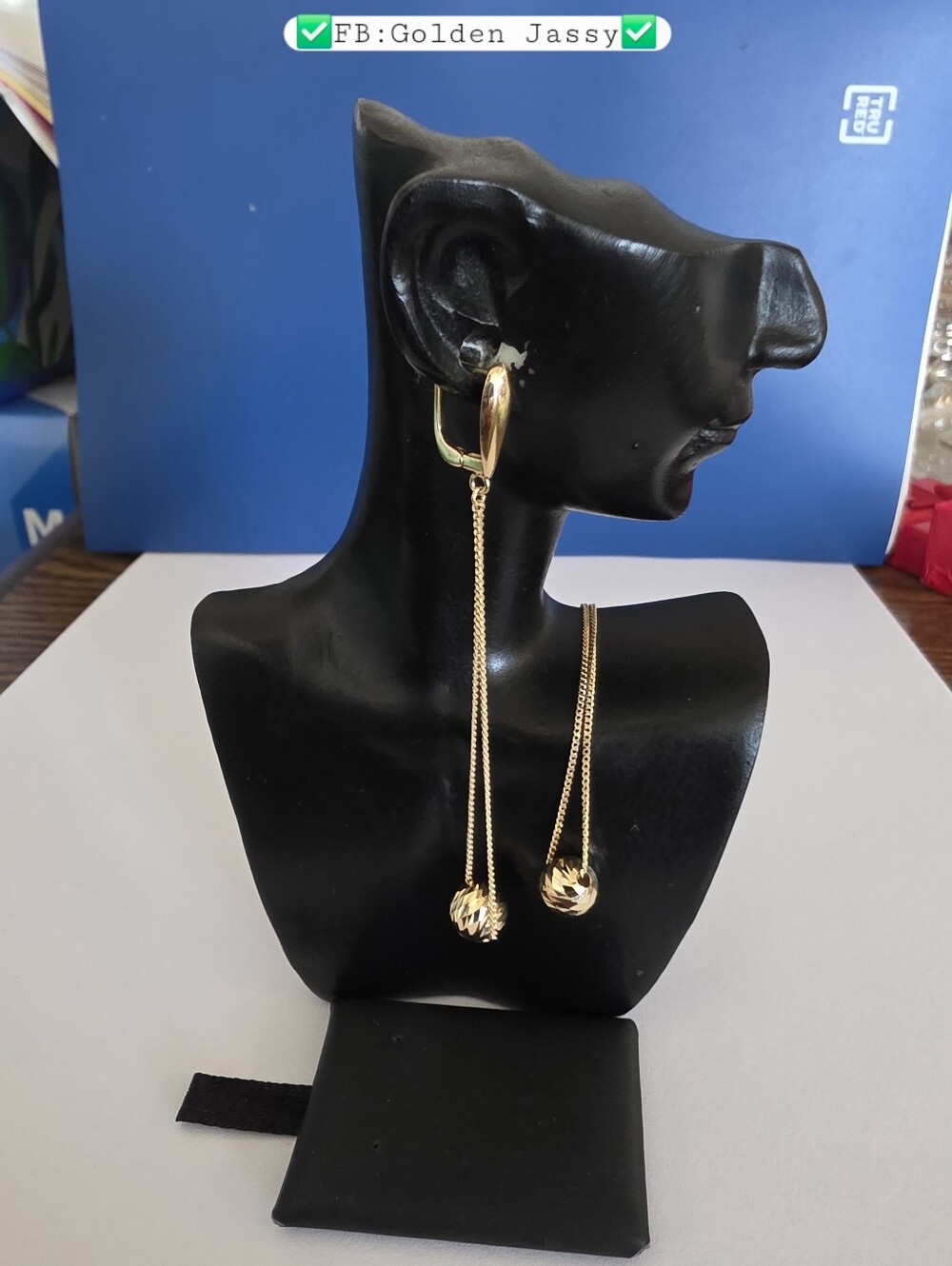 18K Real Gold Ball Dangling Earring
